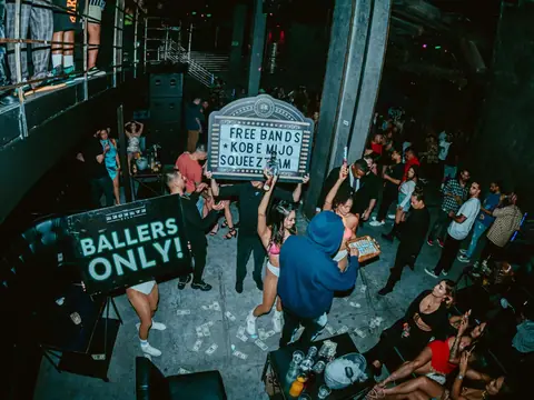 Packed dance floor with hands in the air under the lights at The Catwalk Club, Downtown LA (Sat 25 June)