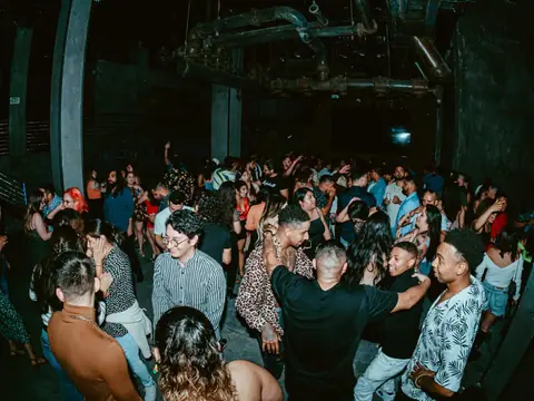 Packed dance floor with hands in the air under the lights at The Catwalk Club, Downtown LA (Sat 25 June)