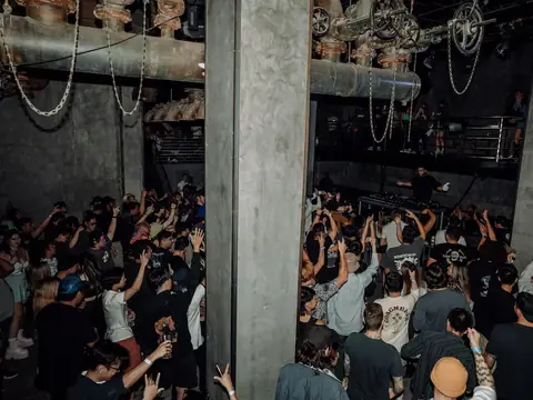 Packed dance floor with hands in the air under the lights at The Catwalk Club, Downtown LA (Sat 18 June)