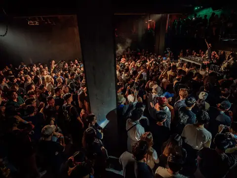 Packed dance floor with hands in the air under the lights at The Catwalk Club, Downtown LA (Sat 18 June)