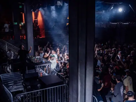 Packed dance floor with hands in the air under the lights at The Catwalk Club, Downtown LA (Sat 18 June)