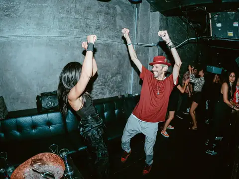Packed dance floor with hands in the air under the lights at The Catwalk Club, Downtown LA (Sat 25 June)