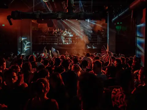 Packed dance floor with hands in the air under the lights at The Catwalk Club, Downtown LA (Sat 18 June)
