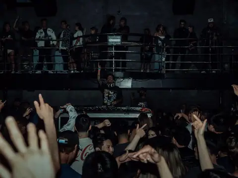 Packed dance floor with hands in the air under the lights at The Catwalk Club, Downtown LA (Sat 18 June)
