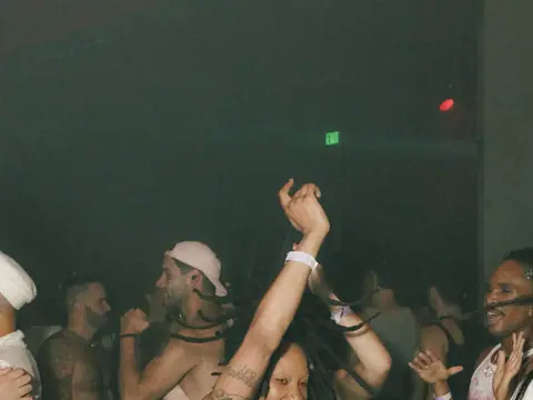 Packed dance floor with hands in the air under the lights at The Catwalk Club, Downtown LA (Fri 08 April)