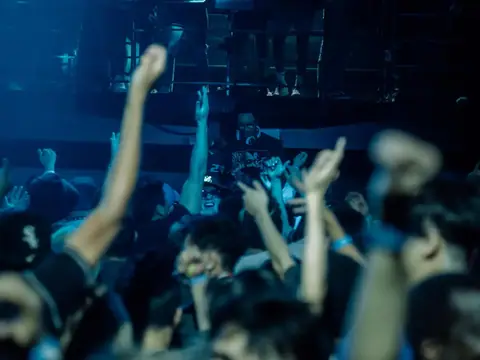 Packed dance floor with hands in the air under the lights at The Catwalk Club, Downtown LA (Sat 18 June)