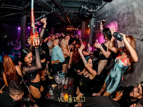 DJ performing in the booth above the crowd at The Catwalk Club, Downtown LA (Fri 17 June)