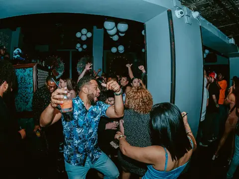 DJ performing in the booth above the crowd at The Catwalk Club, Downtown LA (Sat 25 June)