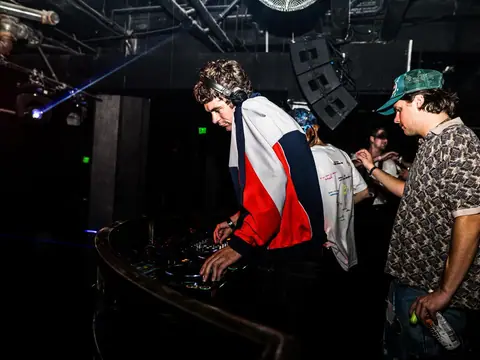 DJ performing in the booth above the crowd at The Catwalk Club, Downtown LA (Fri 22 October)