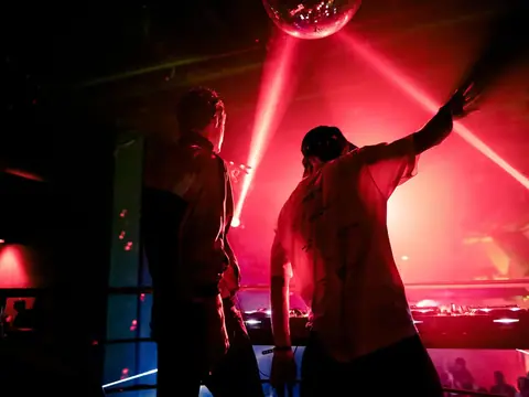 DJ performing in the booth above the crowd at The Catwalk Club, Downtown LA (Fri 22 October)