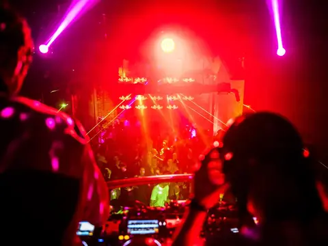 DJ performing in the booth above the crowd at The Catwalk Club, Downtown LA (Fri 22 October)