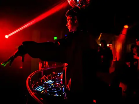 DJ performing in the booth above the crowd at The Catwalk Club, Downtown LA (Fri 22 October)