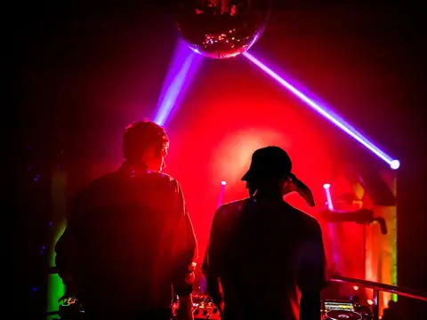 DJ performing in the booth above the crowd at The Catwalk Club, Downtown LA (Fri 22 October)