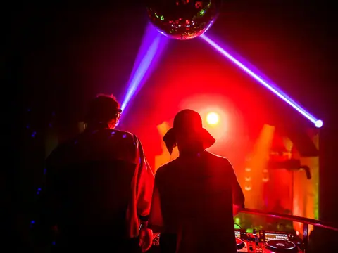 DJ performing in the booth above the crowd at The Catwalk Club, Downtown LA (Fri 22 October)