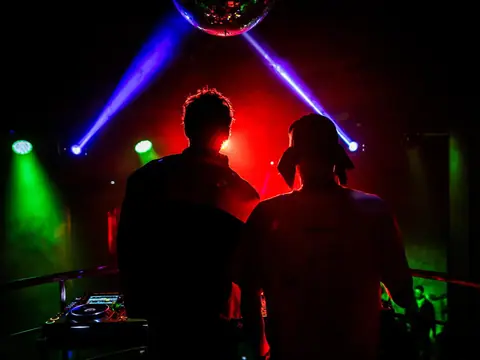DJ performing in the booth above the crowd at The Catwalk Club, Downtown LA (Fri 22 October)