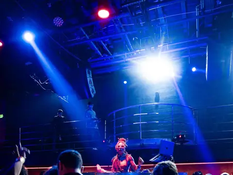 Laser and moving-beam light show over the dance floor at The Catwalk Club (Tue 02 April)